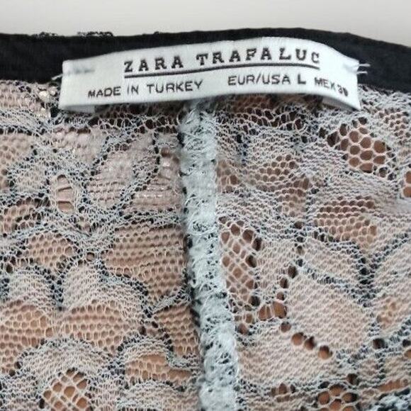 Zara Trafaluc Lace Short Sleeve Blouse Gray Floral Size L - Picture 5 of 8